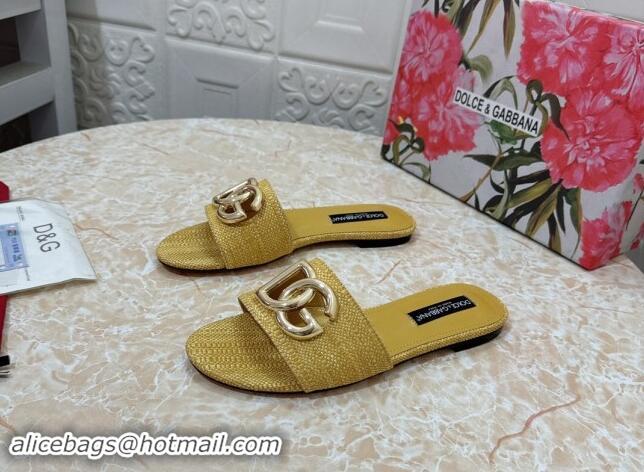 Buy Discount Dolce & Gabbana DG Straw-Like Flat Slide Sandals Yellow 325125