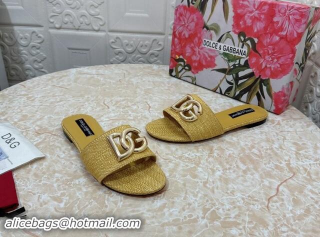 Buy Discount Dolce & Gabbana DG Straw-Like Flat Slide Sandals Yellow 325125