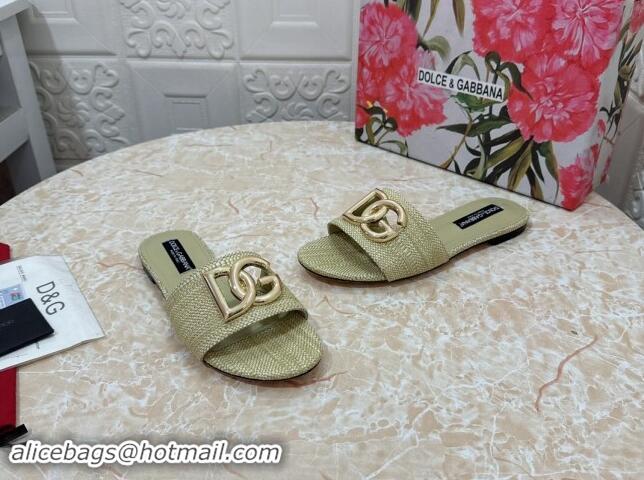 Cheap Price Dolce & Gabbana DG Straw-Like Flat Slide Sandals Green 325126