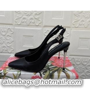 Good Quality Dolce & Gabbana Silk Slingback Pumps 10.5cm with DG Buckle Black 325129