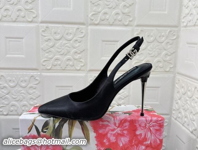 Good Quality Dolce & Gabbana Silk Slingback Pumps 10.5cm with DG Buckle Black 325129