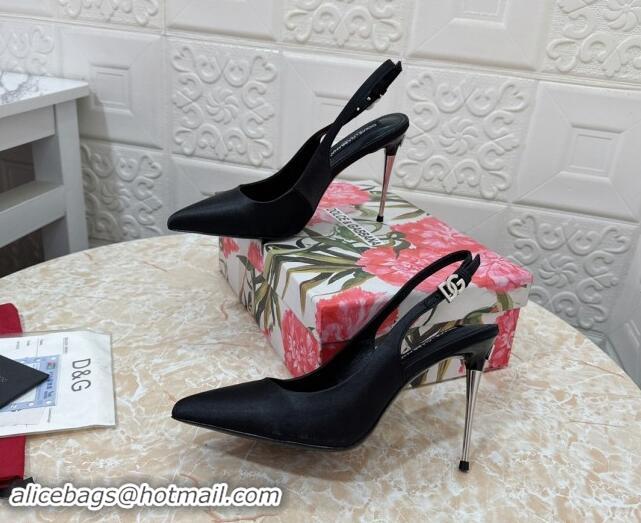 Good Quality Dolce & Gabbana Silk Slingback Pumps 10.5cm with DG Buckle Black 325129