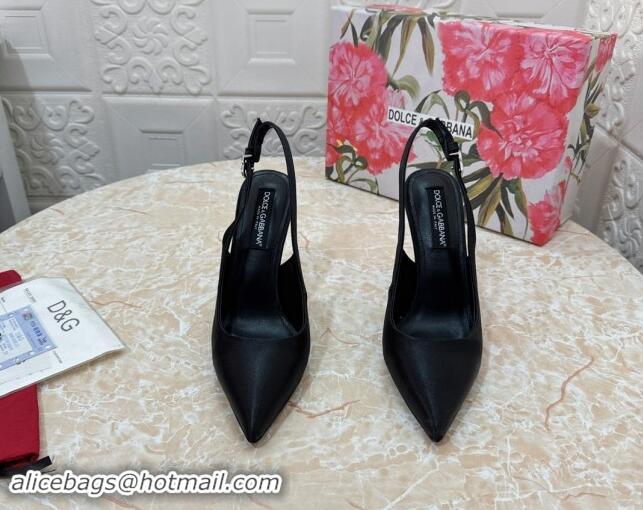 Good Quality Dolce & Gabbana Silk Slingback Pumps 10.5cm with DG Buckle Black 325129