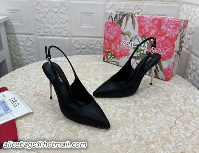 Good Quality Dolce & Gabbana Silk Slingback Pumps 10.5cm with DG Buckle Black 325129