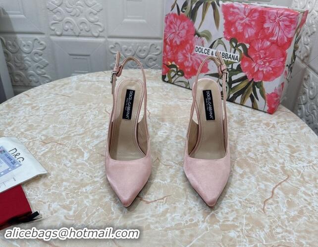 Good Looking Dolce & Gabbana Silk Slingback Pumps 10.5cm with DG Buckle Light Pink 325130