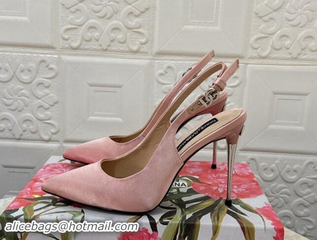 Good Looking Dolce & Gabbana Silk Slingback Pumps 10.5cm with DG Buckle Light Pink 325130