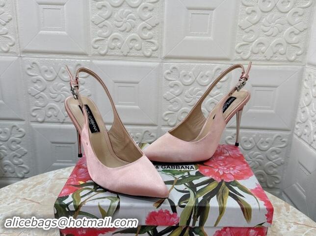 Good Looking Dolce & Gabbana Silk Slingback Pumps 10.5cm with DG Buckle Light Pink 325130