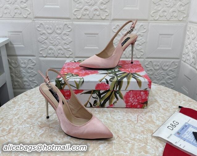 Good Looking Dolce & Gabbana Silk Slingback Pumps 10.5cm with DG Buckle Light Pink 325130