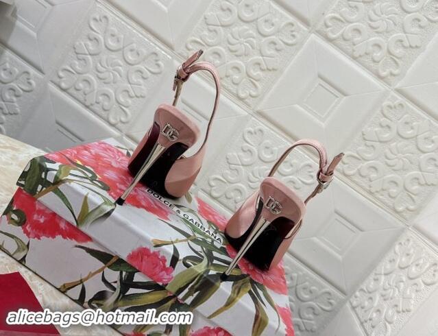 Good Looking Dolce & Gabbana Silk Slingback Pumps 10.5cm with DG Buckle Light Pink 325130