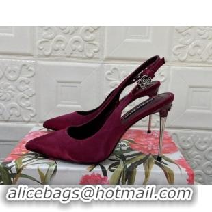 Hot Style Dolce & Gabbana Silk Slingback Pumps 10.5cm with DG Buckle Burgundy 325131