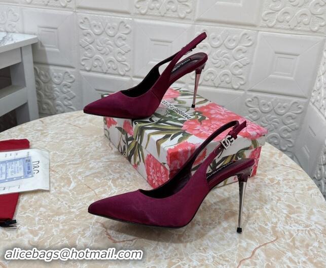 Hot Style Dolce & Gabbana Silk Slingback Pumps 10.5cm with DG Buckle Burgundy 325131