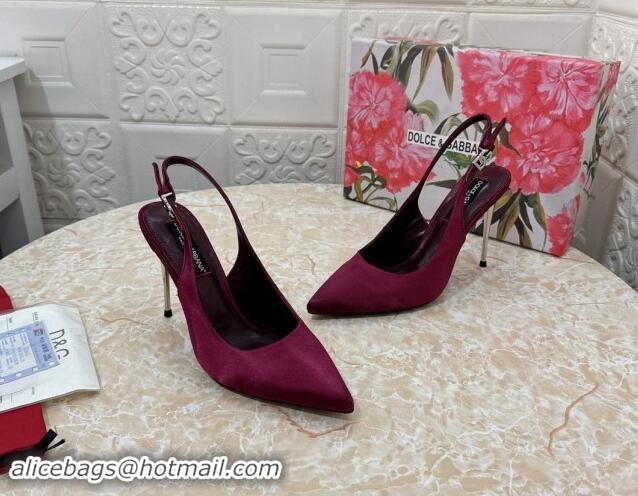 Hot Style Dolce & Gabbana Silk Slingback Pumps 10.5cm with DG Buckle Burgundy 325131