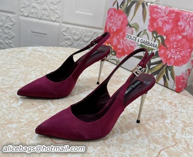 Hot Style Dolce & Gabbana Silk Slingback Pumps 10.5cm with DG Buckle Burgundy 325131