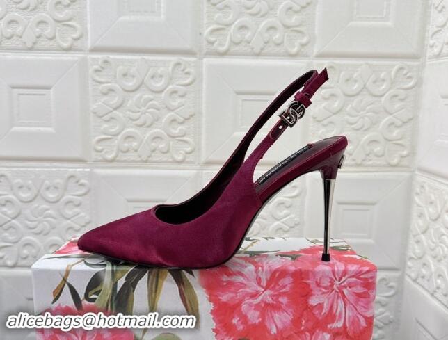 Hot Style Dolce & Gabbana Silk Slingback Pumps 10.5cm with DG Buckle Burgundy 325131