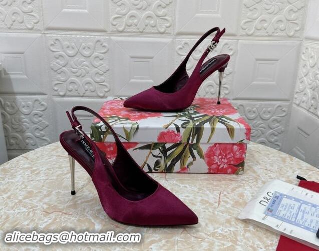 Hot Style Dolce & Gabbana Silk Slingback Pumps 10.5cm with DG Buckle Burgundy 325131