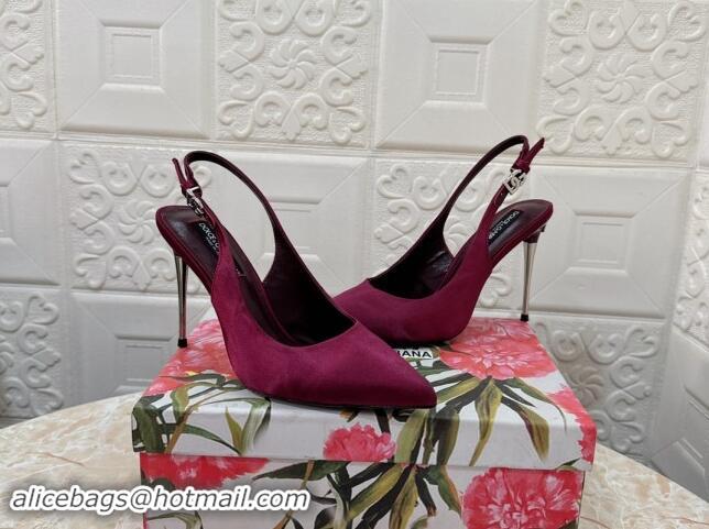 Hot Style Dolce & Gabbana Silk Slingback Pumps 10.5cm with DG Buckle Burgundy 325131