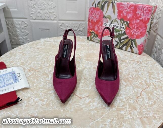 Hot Style Dolce & Gabbana Silk Slingback Pumps 10.5cm with DG Buckle Burgundy 325131