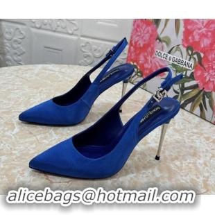 Most Popular Dolce & Gabbana Silk Slingback Pumps 10.5cm with DG Buckle Blue 325132