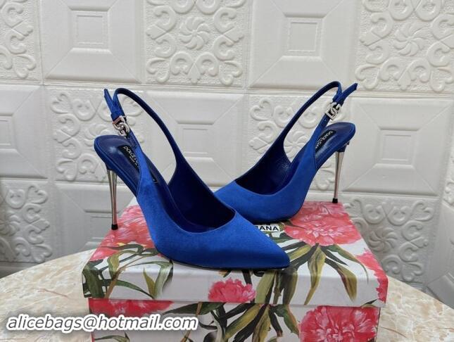 Most Popular Dolce & Gabbana Silk Slingback Pumps 10.5cm with DG Buckle Blue 325132