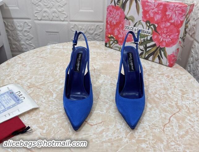 Most Popular Dolce & Gabbana Silk Slingback Pumps 10.5cm with DG Buckle Blue 325132