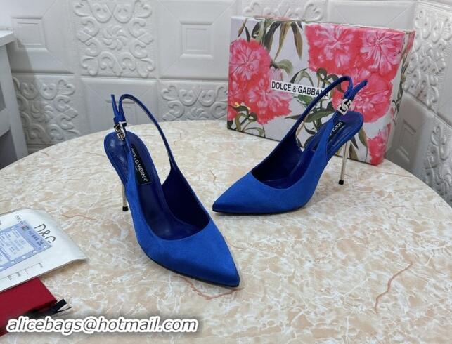 Most Popular Dolce & Gabbana Silk Slingback Pumps 10.5cm with DG Buckle Blue 325132