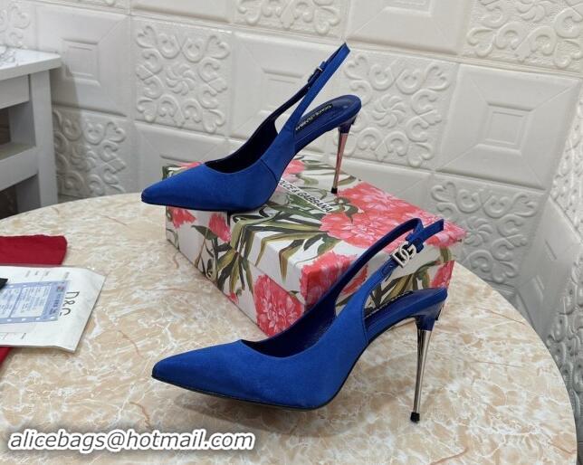 Most Popular Dolce & Gabbana Silk Slingback Pumps 10.5cm with DG Buckle Blue 325132