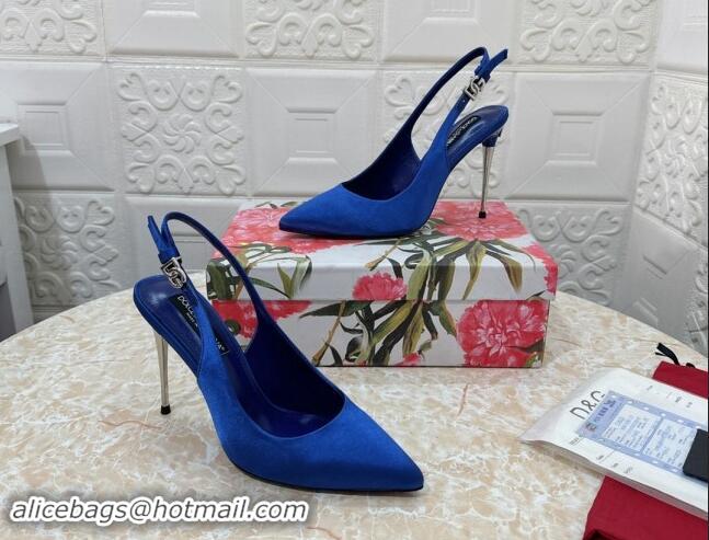 Most Popular Dolce & Gabbana Silk Slingback Pumps 10.5cm with DG Buckle Blue 325132