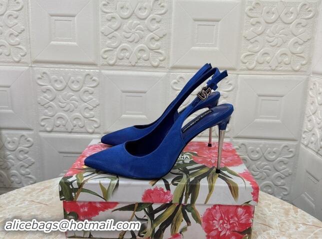 Most Popular Dolce & Gabbana Silk Slingback Pumps 10.5cm with DG Buckle Blue 325132