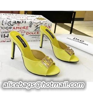 Stylish Dolce & Gabbana DG Patent Calfskin Heel Slide Sandals Yellow 506072