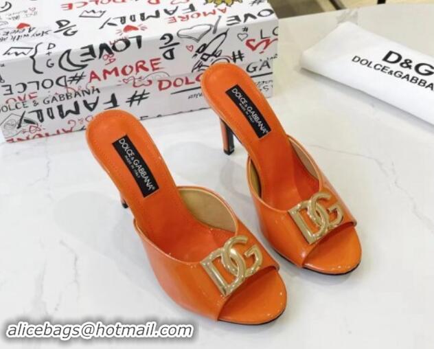 Durable Dolce & Gabbana DG Patent Calfskin Heel Slide Sandals Orange 506074