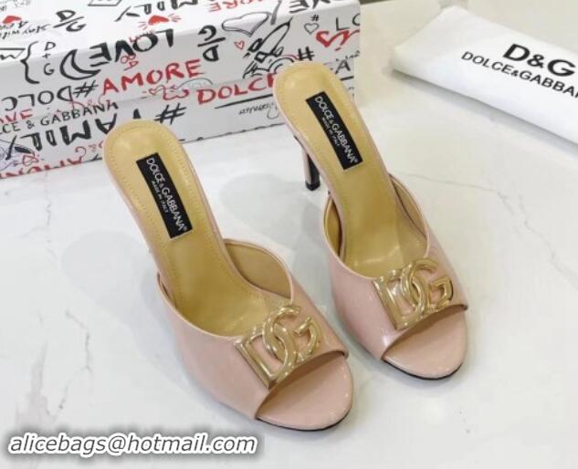 Big Discount Dolce & Gabbana DG Patent Calfskin Heel Slide Sandals Light Pink 506075