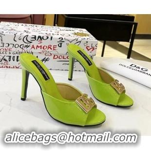 Unique Discount Dolce & Gabbana DG Patent Calfskin Heel Slide Sandals Light Green 506076