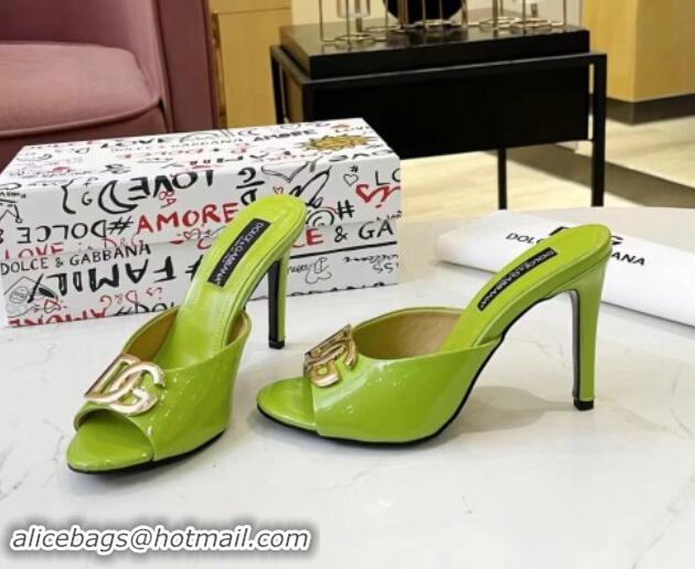 Unique Discount Dolce & Gabbana DG Patent Calfskin Heel Slide Sandals Light Green 506076