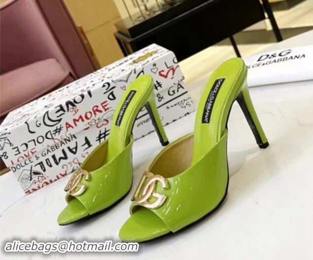 Unique Discount Dolce & Gabbana DG Patent Calfskin Heel Slide Sandals Light Green 506076