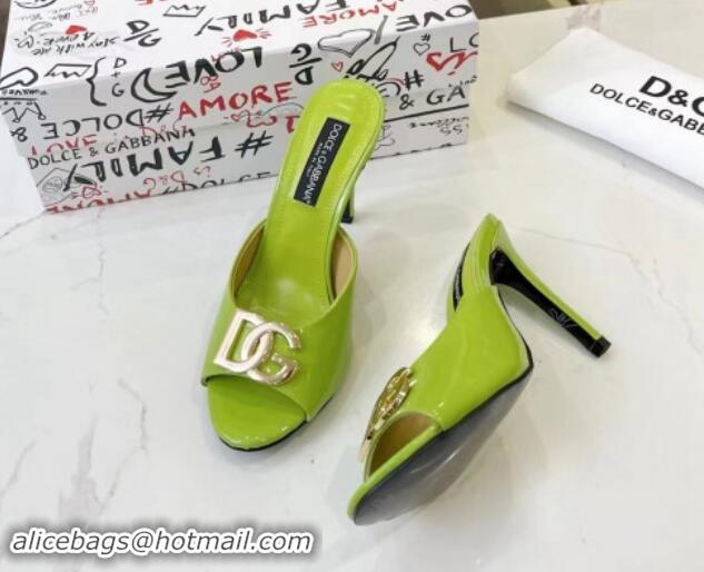 Unique Discount Dolce & Gabbana DG Patent Calfskin Heel Slide Sandals Light Green 506076