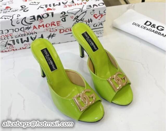 Unique Discount Dolce & Gabbana DG Patent Calfskin Heel Slide Sandals Light Green 506076