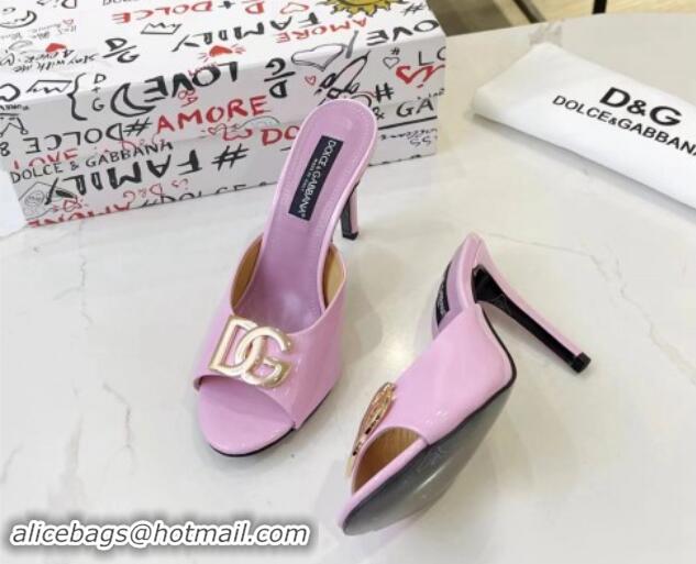 Duplicate Dolce & Gabbana DG Patent Calfskin Heel Slide Sandals Light Purple 506077