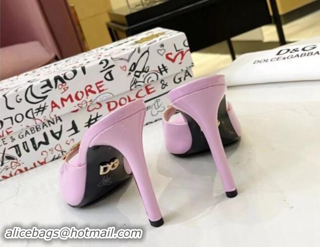 Duplicate Dolce & Gabbana DG Patent Calfskin Heel Slide Sandals Light Purple 506077