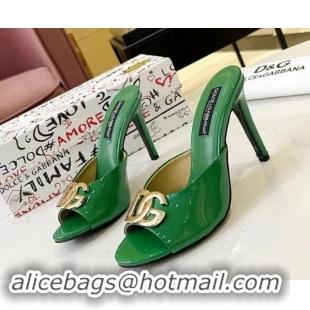 Hot Style Dolce & Gabbana DG Patent Calfskin Heel Slide Sandals Green 506079