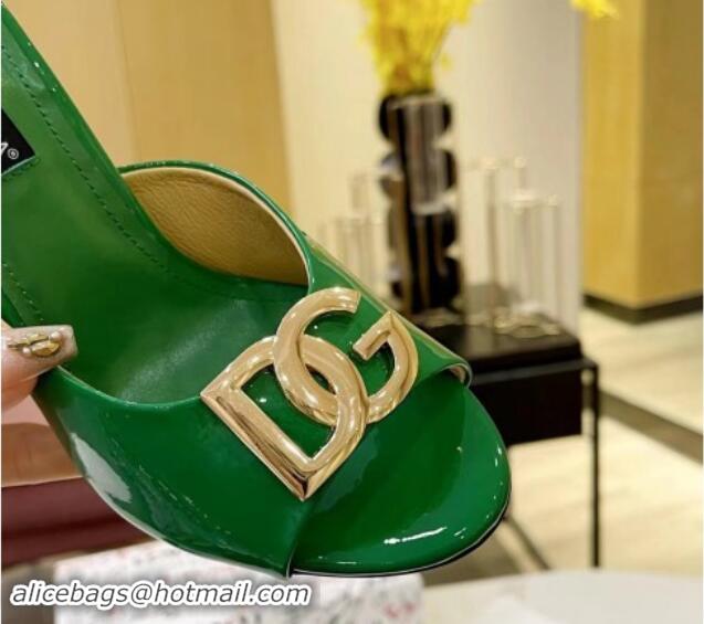 Hot Style Dolce & Gabbana DG Patent Calfskin Heel Slide Sandals Green 506079