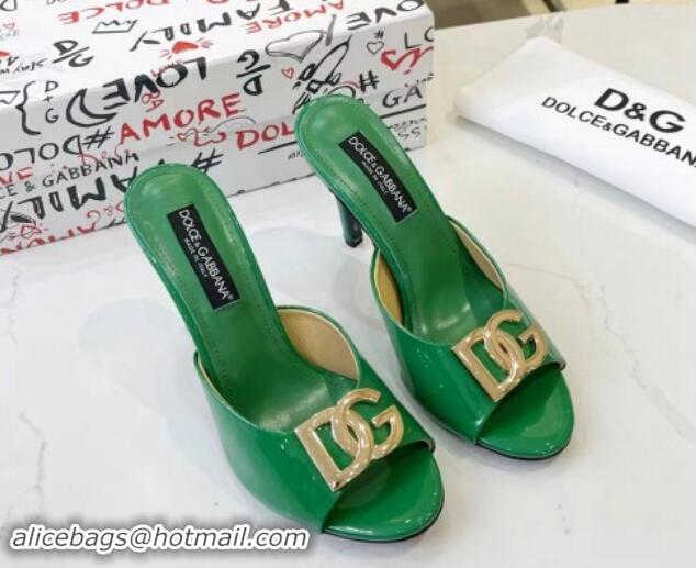 Hot Style Dolce & Gabbana DG Patent Calfskin Heel Slide Sandals Green 506079