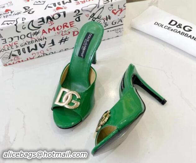 Hot Style Dolce & Gabbana DG Patent Calfskin Heel Slide Sandals Green 506079