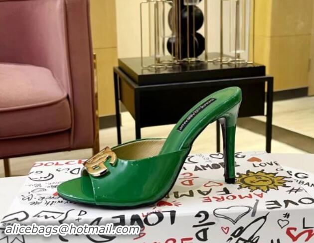 Hot Style Dolce & Gabbana DG Patent Calfskin Heel Slide Sandals Green 506079