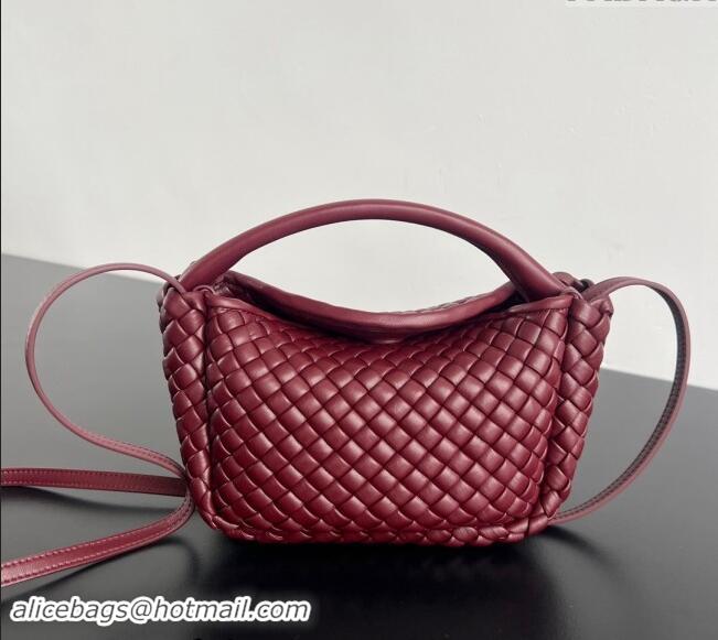 Grade Quality Bottega Veneta Small Cobble Top Handle bag in Intreccio Leather 805739 Burgundy 2024