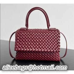 Best Price Bottega Veneta Patti Top Handle bag in Intreccio Leather 776783 Burgundy 2024