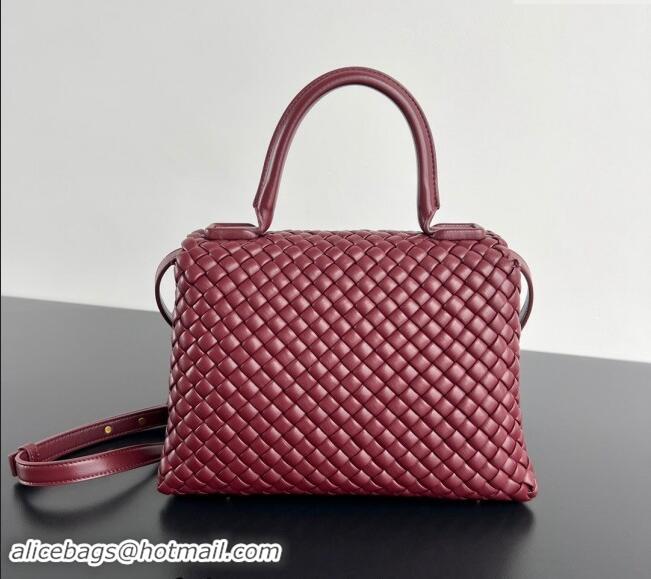 Best Price Bottega Veneta Patti Top Handle bag in Intreccio Leather 776783 Burgundy 2024