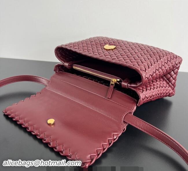 Best Price Bottega Veneta Patti Top Handle bag in Intreccio Leather 776783 Burgundy 2024