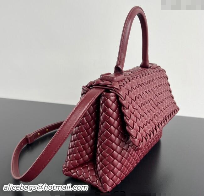 Best Price Bottega Veneta Patti Top Handle bag in Intreccio Leather 776783 Burgundy 2024