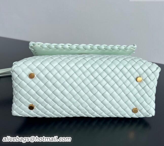 New Design Bottega Veneta Patti Top Handle bag in Intreccio Leather 776783 Glacier Green 2024