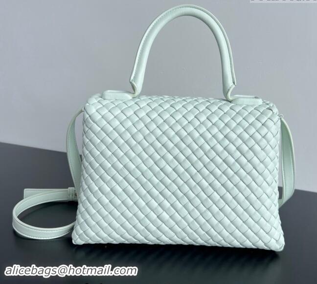 New Design Bottega Veneta Patti Top Handle bag in Intreccio Leather 776783 Glacier Green 2024